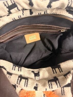 Jasper & Jeera Black and Cream Patterned Woven Tote with Orange Accent